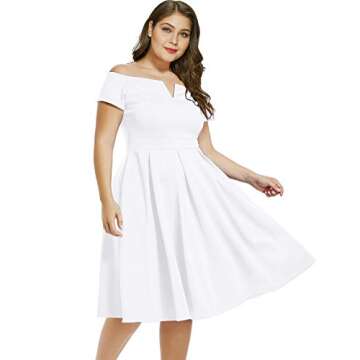 LALAGEN Women's Plus Size Vintage 1950s Party Cocktail Wedding Swing Midi Dress White L
