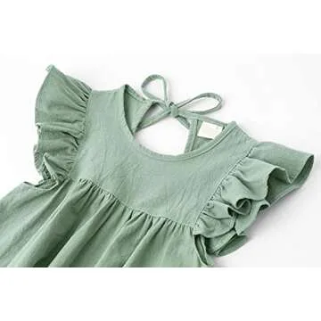 LYXIOF Toddler Baby Girl Cotton Linen Dress Ruffle Sleeve Halter Sleeveless Kids Casual Beach Dresses Green 90CM