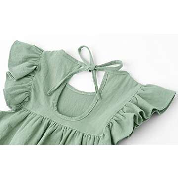 LYXIOF Toddler Baby Girl Cotton Linen Dress Ruffle Sleeve Halter Sleeveless Kids Casual Beach Dresses Green 90CM