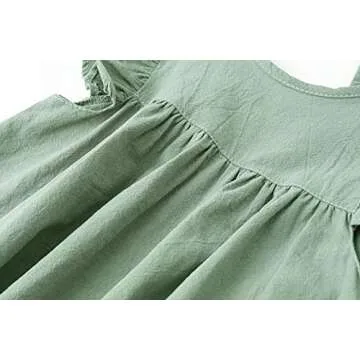 LYXIOF Toddler Baby Girl Cotton Linen Dress Ruffle Sleeve Halter Sleeveless Kids Casual Beach Dresses Green 90CM