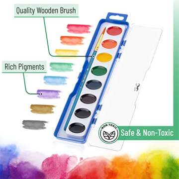 Mr. Pen- Washable Watercolors, 2 Pack, 8 Colors with Paint Brush, Watercolor Paint Set, Water Color Painting Kids, Watercolors for Kids and Adults, Kids Watercolor Paint Set, Watercolor Set Kids