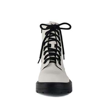 Soda FIRM - Lug Sole Combat Ankle Bootie Lace up w/Side Zipper (White, numeric_7)
