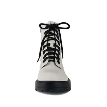 Soda FIRM - Lug Sole Combat Ankle Bootie Lace up w/Side Zipper (White, numeric_7)