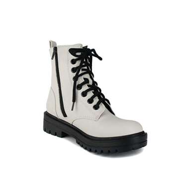 Soda FIRM - Lug Sole Combat Ankle Bootie Lace up w/Side Zipper (White, numeric_7)