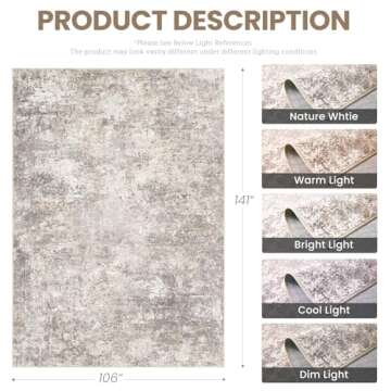 Area Rug Living Room Rugs - 9x12 Abstract Large Soft Indoor Washable Rug Neutral Modern Low Pile Car...