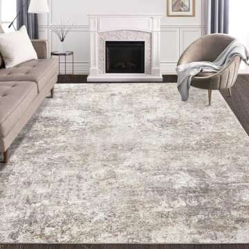 Area Rug Living Room Rugs - 9x12 Abstract Large Soft Indoor Washable Rug Neutral Modern Low Pile Carpet for Bedroom Dining Room Farmhouse Home Office - Brown