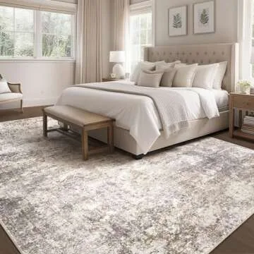 Area Rug Living Room Rugs - 9x12 Abstract Large Soft Indoor Washable Rug Neutral Modern Low Pile Carpet for Bedroom Dining Room Farmhouse Home Office - Brown