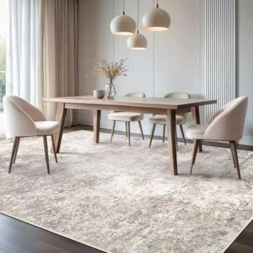 Area Rug Living Room Rugs - 9x12 Abstract Large Soft Indoor Washable Rug Neutral Modern Low Pile Carpet for Bedroom Dining Room Farmhouse Home Office - Brown