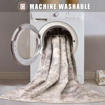 Area Rug Living Room Rugs - 9x12 Abstract Large Soft Indoor Washable Rug Neutral Modern Low Pile Carpet for Bedroom Dining Room Farmhouse Home Office - Brown