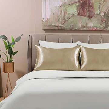 Hboemde 2-Pack Satin Pillowcases Set for Hair and Skin,Khaki Pillow case Set of 2 Envelope Closure Pillowcases Slip Cooling Satin Pillow Covers-Standard(20x26)