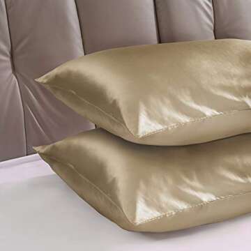 Hboemde 2-Pack Satin Pillowcases Set for Hair and Skin,Khaki Pillow case Set of 2 Envelope Closure Pillowcases Slip Cooling Satin Pillow Covers-Standard(20x26)
