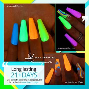 UR SUGAR Glow in the Dark Gel Nail Polish Set, Halloween Neon Hot Pink Yellow Orange Bright Luminous Gel Polish Set Fluorescent 6 Colors Glow in Dark Effect Soak Off Nail Polish Kit for Party Nails