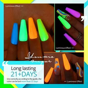 UR SUGAR Glow in the Dark Gel Nail Polish Set, Halloween Neon Hot Pink Yellow Orange Bright Luminous Gel Polish Set Fluorescent 6 Colors Glow in Dark Effect Soak Off Nail Polish Kit for Party Nails