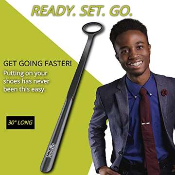 Velette Plastic Shoe Horn - Long Handle Shoe Horns for Seniors, 30" Extra Long Shoe Horn for Boots, ...