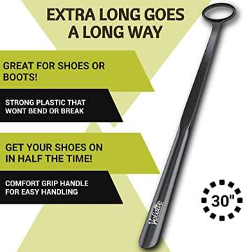 Velette Plastic Shoe Horn - Long Handle Shoe Horns for Seniors, 30" Extra Long Shoe Horn for Boots, Cowboy boots, Dress Shoes and Sneakers