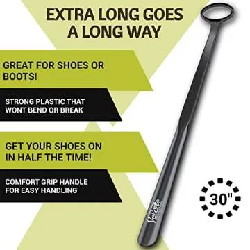 Velette Plastic Shoe Horn - Long Handle Shoe Horns for Seniors, 30" Extra Long Shoe Horn for Boots, Cowboy boots, Dress Shoes and Sneakers