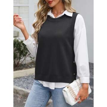 Trendy Womens Sweater Vest with Side Buttons - ANRABESS
