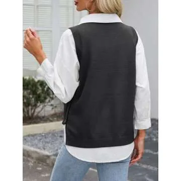 Trendy Womens Sweater Vest with Side Buttons - ANRABESS