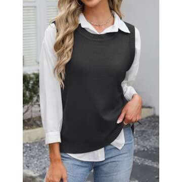 Trendy Womens Sweater Vest with Side Buttons - ANRABESS