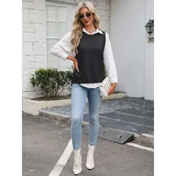 Trendy Womens Sweater Vest with Side Buttons - ANRABESS