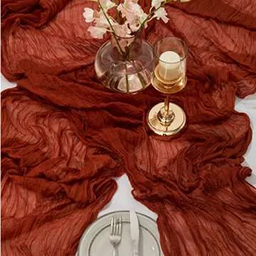 15 Pack 10Ft Cheesecloth Table Runner 35x120 Inch Boho Gauze Table Runner Rustic Cheese Cloth Long Table Runner Romantic Table Runner for Wedding Bridal Shower Birthday Party Table Decor (Terracotta)