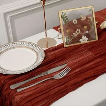 15 Pack 10Ft Cheesecloth Table Runner 35x120 Inch Boho Gauze Table Runner Rustic Cheese Cloth Long Table Runner Romantic Table Runner for Wedding Bridal Shower Birthday Party Table Decor (Terracotta)