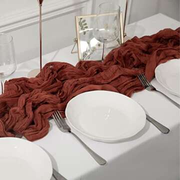 15 Pack 10Ft Cheesecloth Table Runner 35x120 Inch Boho Gauze Table Runner Rustic Cheese Cloth Long Table Runner Romantic Table Runner for Wedding Bridal Shower Birthday Party Table Decor (Terracotta)