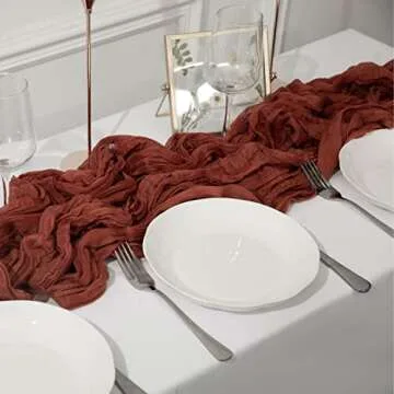 15 Pack 10Ft Cheesecloth Table Runner 35x120 Inch Boho Gauze Table Runner Rustic Cheese Cloth Long Table Runner Romantic Table Runner for Wedding Bridal Shower Birthday Party Table Decor (Terracotta)