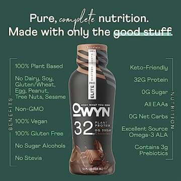 OWYN Only What You Need Pro Elite Vegan High Protein Keto Shake, 32g Protein, 9 Amino Acids, Omega-3, Prebiotics, Workout and Recovery, 0g Net Carbs, Zero Sugar (Chocolate, 12 Fl Oz (Pack of 24)
