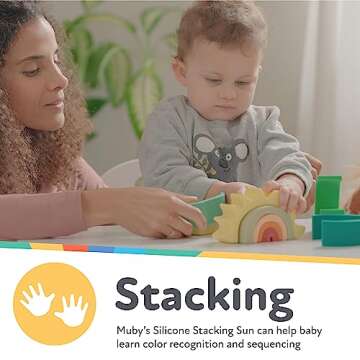 Nuby Soft Silicone Stackable Sun Interactive Toy for Early Development, Creativity, 12+ Months