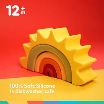 Nuby Soft Silicone Stackable Sun Interactive Toy for Early Development, Creativity, 12+ Months