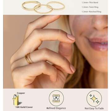 TOSGMY Gold Silver Rings for Women Non Tarnish Stackable Thin Gold Ring 18K Gold Plated Dainty Ring Set Trendy Thumb Pinky Knuckle Ring Wedding Bands Promise Engagement Gold Jewelry Rings Size 6 7 8 9 10 11