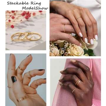 TOSGMY Gold Silver Rings for Women Non Tarnish Stackable Thin Gold Ring 18K Gold Plated Dainty Ring Set Trendy Thumb Pinky Knuckle Ring Wedding Bands Promise Engagement Gold Jewelry Rings Size 6 7 8 9 10 11