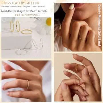 TOSGMY Gold Silver Rings for Women Non Tarnish Stackable Thin Gold Ring 18K Gold Plated Dainty Ring Set Trendy Thumb Pinky Knuckle Ring Wedding Bands Promise Engagement Gold Jewelry Rings Size 6 7 8 9 10 11