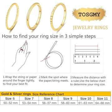 TOSGMY Gold Silver Rings for Women Non Tarnish Stackable Thin Gold Ring 18K Gold Plated Dainty Ring Set Trendy Thumb Pinky Knuckle Ring Wedding Bands Promise Engagement Gold Jewelry Rings Size 6 7 8 9 10 11