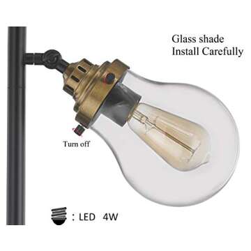 LeeZM Modern Glass Shade Floor Lamp for Living Rooms, Bedrooms, Office with Reading Light Mid Century Rustic Corner Tall Standing Up Pole Lamp with 3 LED Bulbs Vintage Industrial Style（Black/Bronze）