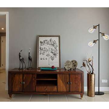 LeeZM Modern Glass Shade Floor Lamp for Living Rooms, Bedrooms, Office with Reading Light Mid Century Rustic Corner Tall Standing Up Pole Lamp with 3 LED Bulbs Vintage Industrial Style（Black/Bronze）