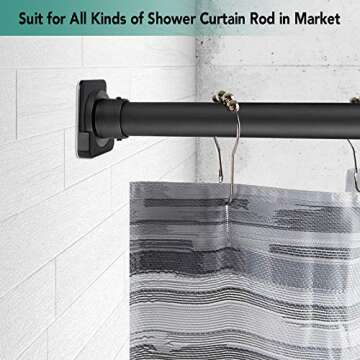 Shower Curtain Rod Mount Holder for Wall | Adhesive Shower Rod Tension Retainer | No Drilling | Stick On | 2 Pack, Black (Shower Curtain Rod Not Included)