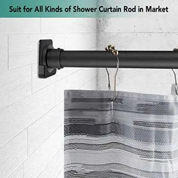 Shower Curtain Rod Mount Holder for Wall | Adhesive Shower Rod Tension Retainer | No Drilling | Stick On | 2 Pack, Black (Shower Curtain Rod Not Included)