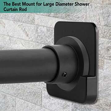 Shower Curtain Rod Mount Holder for Wall | Adhesive Shower Rod Tension Retainer | No Drilling | Stick On | 2 Pack, Black (Shower Curtain Rod Not Included)