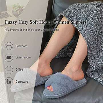 AUROO Women's House Slippers for Women,Fuzzy Soft Cross Band Plush Furry Warm Cozy Open Toe Fluffy S...