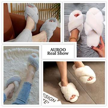 AUROO Women's House Slippers for Women,Fuzzy Soft Cross Band Plush Furry Warm Cozy Open Toe Fluffy Slides Home Shoes Comfy Winter slippers Indoor and Outdoor