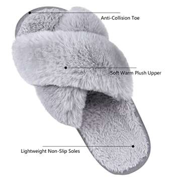 AUROO Women's House Slippers for Women,Fuzzy Soft Cross Band Plush Furry Warm Cozy Open Toe Fluffy Slides Home Shoes Comfy Winter slippers Indoor and Outdoor