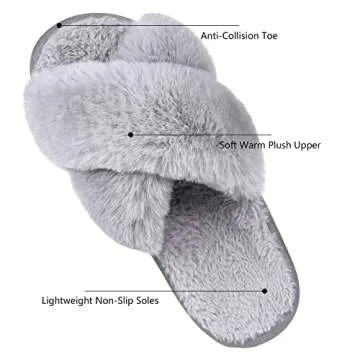 AUROO Women's House Slippers for Women,Fuzzy Soft Cross Band Plush Furry Warm Cozy Open Toe Fluffy Slides Home Shoes Comfy Winter slippers Indoor and Outdoor