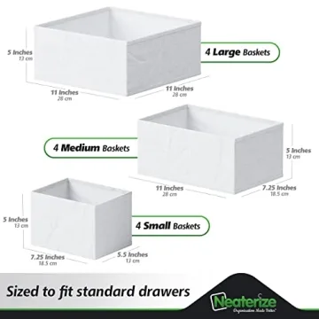 Drawer Organizer Clothes Set of 12 White-Grey - Dresser Organizer For Nursery, Bedroom, Closet - Perfect Baby Clothes Organizer and Storage & General Nursery Organization or Dresser Drawer Organizers