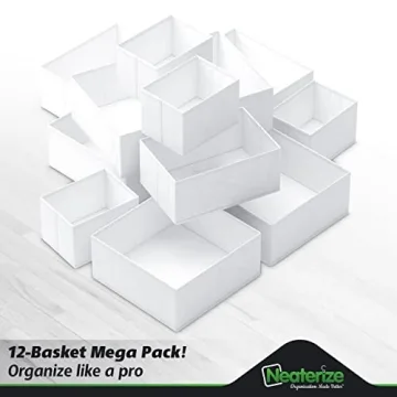 Drawer Organizer Clothes Set of 12 White-Grey - Dresser Organizer For Nursery, Bedroom, Closet - Perfect Baby Clothes Organizer and Storage & General Nursery Organization or Dresser Drawer Organizers