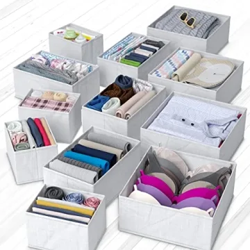 Drawer Organizer Clothes Set of 12 White-Grey - Dresser Organizer For Nursery, Bedroom, Closet - Perfect Baby Clothes Organizer and Storage & General Nursery Organization or Dresser Drawer Organizers
