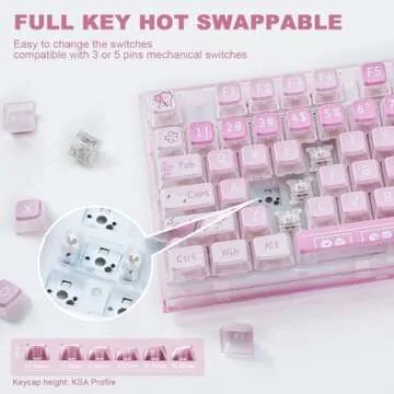 YUNZII X75 82 Key Hot Swappable Mechanical Keyboard with Transparent Keycaps, Gasket Mount 75 Keyboard, RGB Backlit Custom Gaming Keyboard for Windows/Mac (Crystal White Switch, Wired -Pink)