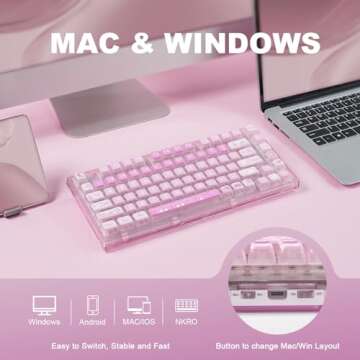 YUNZII X75 82 Key Hot Swappable Mechanical Keyboard with Transparent Keycaps, Gasket Mount 75 Keyboard, RGB Backlit Custom Gaming Keyboard for Windows/Mac (Crystal White Switch, Wired -Pink)