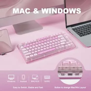 YUNZII X75 82 Key Hot Swappable Mechanical Keyboard with Transparent Keycaps, Gasket Mount 75 Keyboard, RGB Backlit Custom Gaming Keyboard for Windows/Mac (Crystal White Switch, Wired -Pink)